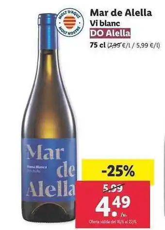 Lidl Mar De Alella Vi Blanc Do Alella oferta
