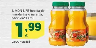 HiperDino Simon Life Bebida De Mandarina O Narnja oferta