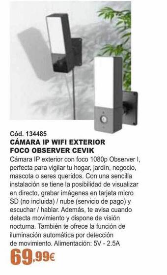 Cámara Ip Wifi Exterior Foco Observer Cevik