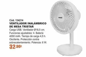 Ferrcash Ventilador Inalámbrico De Mesa Tristar oferta