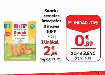Alcampo 2a Unidad -70% Snacks Cereales Integrales 8 Meses Hipp oferta