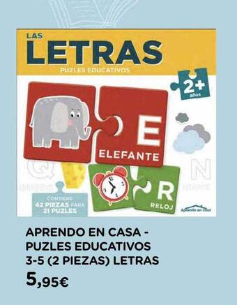 Hipercor Aprendo En Casa - Puzles Educativos 3-5 2 Piezas Letras oferta