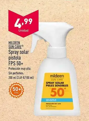 ALDI Mildeen Sun Care Spray Solar Pistola Fps 50+ oferta