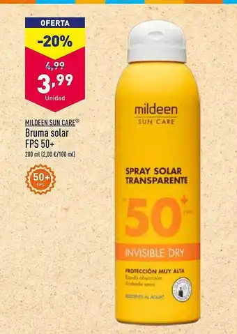 ALDI Mildeen Sun Care Bruma Solar Fps 50+ oferta