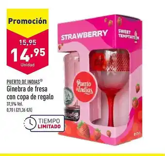 ALDI Puerto De Indias Ginebra De Fresa Con Copa De Regalo oferta