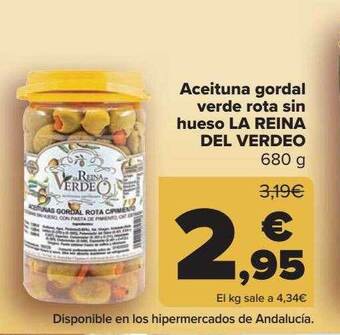 Carrefour Aceituna Gordal Verde Rota Sin Hueso La Reina Del Verdeo oferta