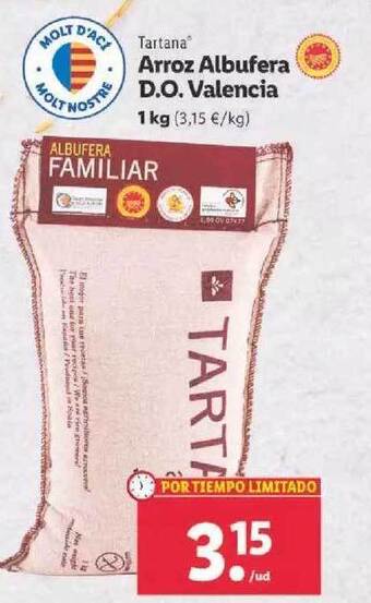 Lidl Tartana Arroz Albufera D.o. Valencia oferta
