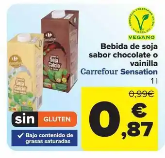 Carrefour Bebida De Soja Sabor Chocolate O Vainilla oferta