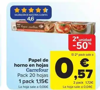 Carrefour 2a Unidad -50% Papel De Horno En Hojas Carrefour oferta