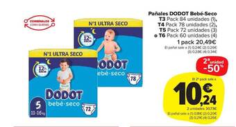 Carrefour Market 2a Unidad -50% Pañales Dodot Bebé-seco oferta