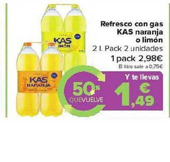 Carrefour Refresco Con Gas Kas Naranja O Limón oferta