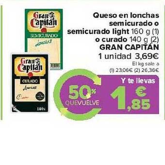 Carrefour Queso En Lonchas Semicurado O Semicurado Light O Curado Gran Capitan oferta