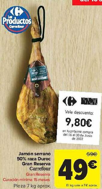 Carrefour Jamón Serrano 50% Raza Duroc Gran Reserva Carrefour oferta