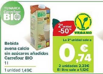 Carrefour Bebida Avena Calcio Sin Azúcares Añadidos Carrefour Bio oferta