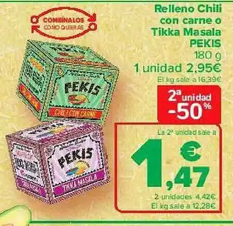 Carrefour 2a Unidad -50% Relleno Chili Con Carne O Tikka Masala Pekis oferta