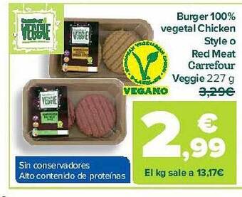 Carrefour Burger 100% Vegetal Chicken Style O Red Meat Carrefour Veggie oferta