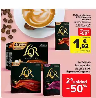 Carrefour 2a Unidad -50% Café En Cápsulas L'or Espresso Colombia oferta