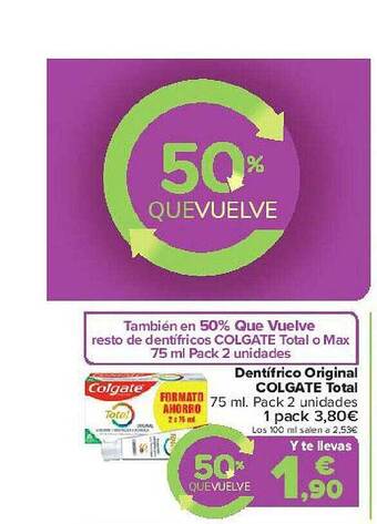 Carrefour Dentífrico Original Colgate Total oferta