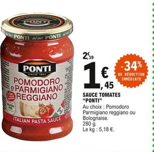 Promo Sauce Tomates Ponti chez E.Leclerc