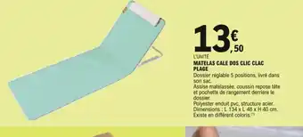 E.Leclerc Matelas Cale Dos Clic Clac Plage offre