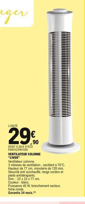 E.Leclerc Ventilateur Colonne Livoo offre