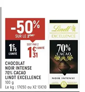 Spar Chocolat Noir Intense 70% Cacao Lindt Excellence offre