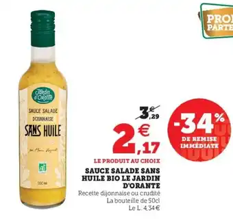 Super U Sauce salade sans huile bio le jardin d'orante offre