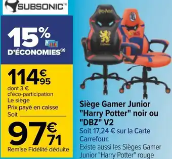 Carrefour Siège gamer junior "harry potter" noir ou "dbz" v2 offre