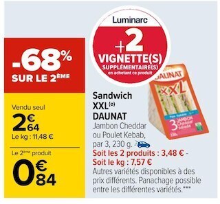 Carrefour Daunat sandwich xxl offre