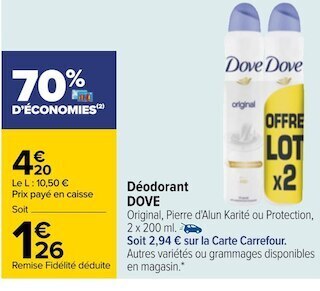 Carrefour Dove déodorant offre