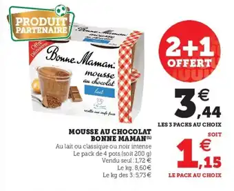 Super U Mousse au chocolat bonne maman offre