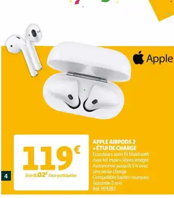 Auchan Apple airpods 2 + étui de charge offre