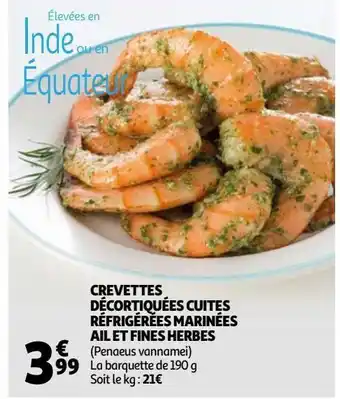 Auchan Crevettes décortiquées cuites réfrigérées marinées ail et fines herbes offre
