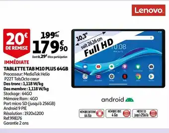 Auchan Tablette tab m10 plus 64gb offre