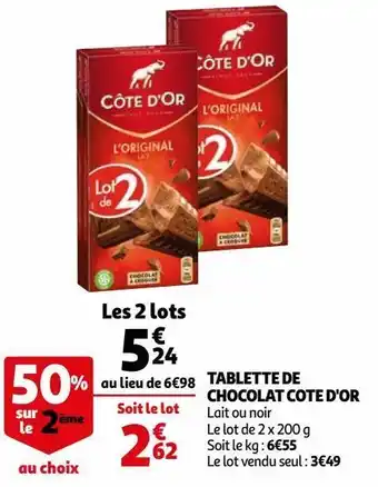Auchan Tablette de chocolat cote d'or offre