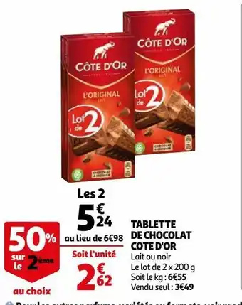 Auchan Supermarché Tablette de chocolat cote d'or offre