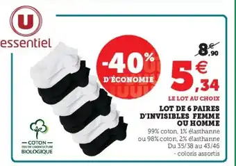 Super U Lot de 6 paires d'invisibles femme ou homme offre