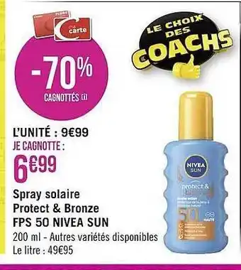 Géant Casino Spray Solaire Protect & Bronze Fps 50 Nivea Sun offre