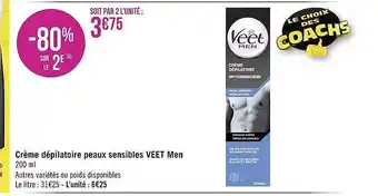 Géant Casino Crème Dépilatoire Peaux Sensibles Veet Men offre