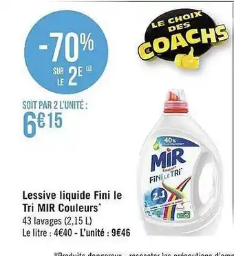 Géant Casino Lessive Liquide Fini Le Tri Mir Couleurs offre