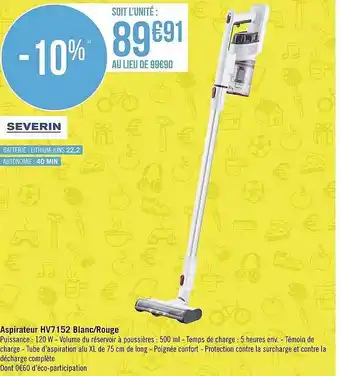 Géant Casino Aspirateur Hv7152 Blanc-rouge Severin offre