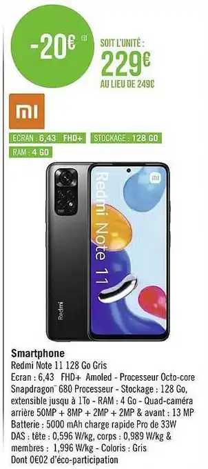 Smartphone Redmi Note 11 128 Go Gris