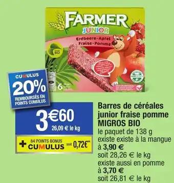 Migros Barres De Céréales Junior Fraise Pomme offre