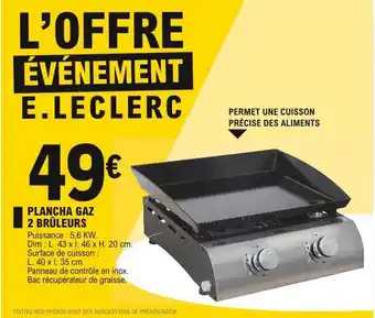 E.Leclerc Plancha Gaz 2 Brûleurs offre