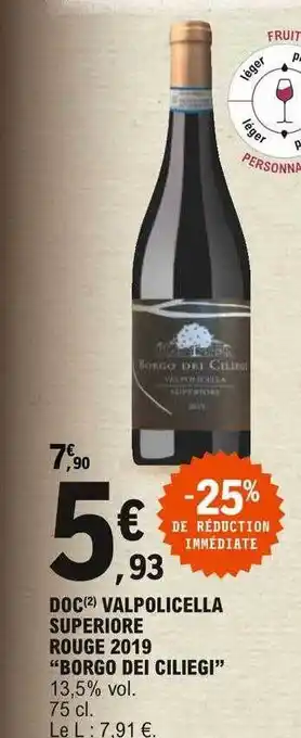 E.Leclerc Doc Valpolicella Superiore Rouge 2019 offre