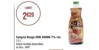 Géant Casino Sangria Rouge Don Simon 7% Vol. offre