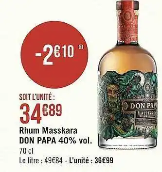 Géant Casino Rhum Masskara Don Papa 40% Vol. offre