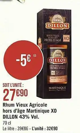 Géant Casino Rhum Vieux Agricole Hors D'âge Martinique X0 Dillon 43% Vol. offre