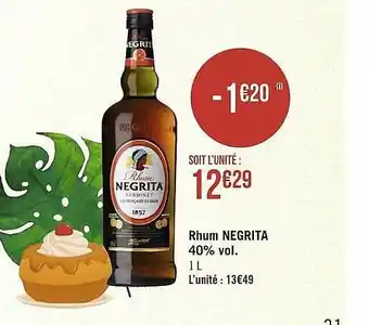 Géant Casino Rhum Negrita 40% Vol. offre