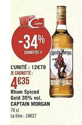 Géant Casino Rhum Spiced Gold 35% Vol. Captain Morgan offre